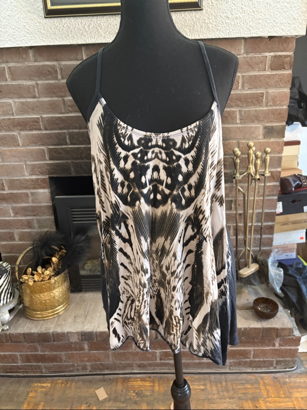 All Saints Black & Cream Printed Spaghetti Strap Camisole